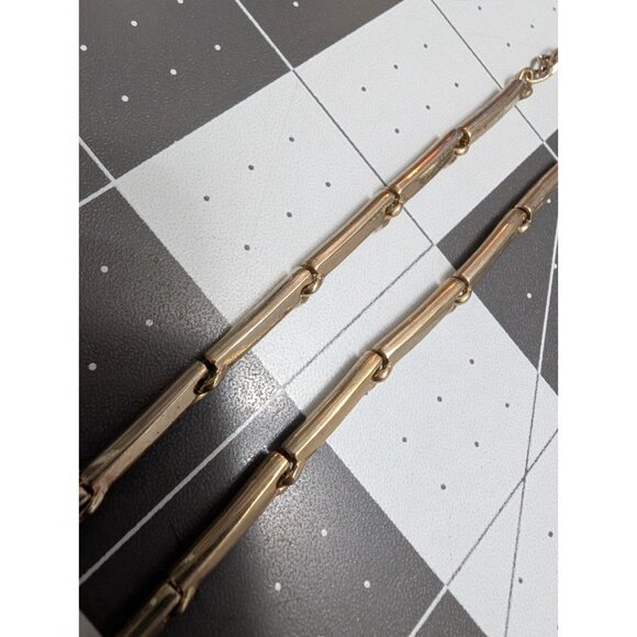 Monet golden tone champagne color rhinestone leaf paisley drop 18" Vtg 70s - Picture 5 of 15